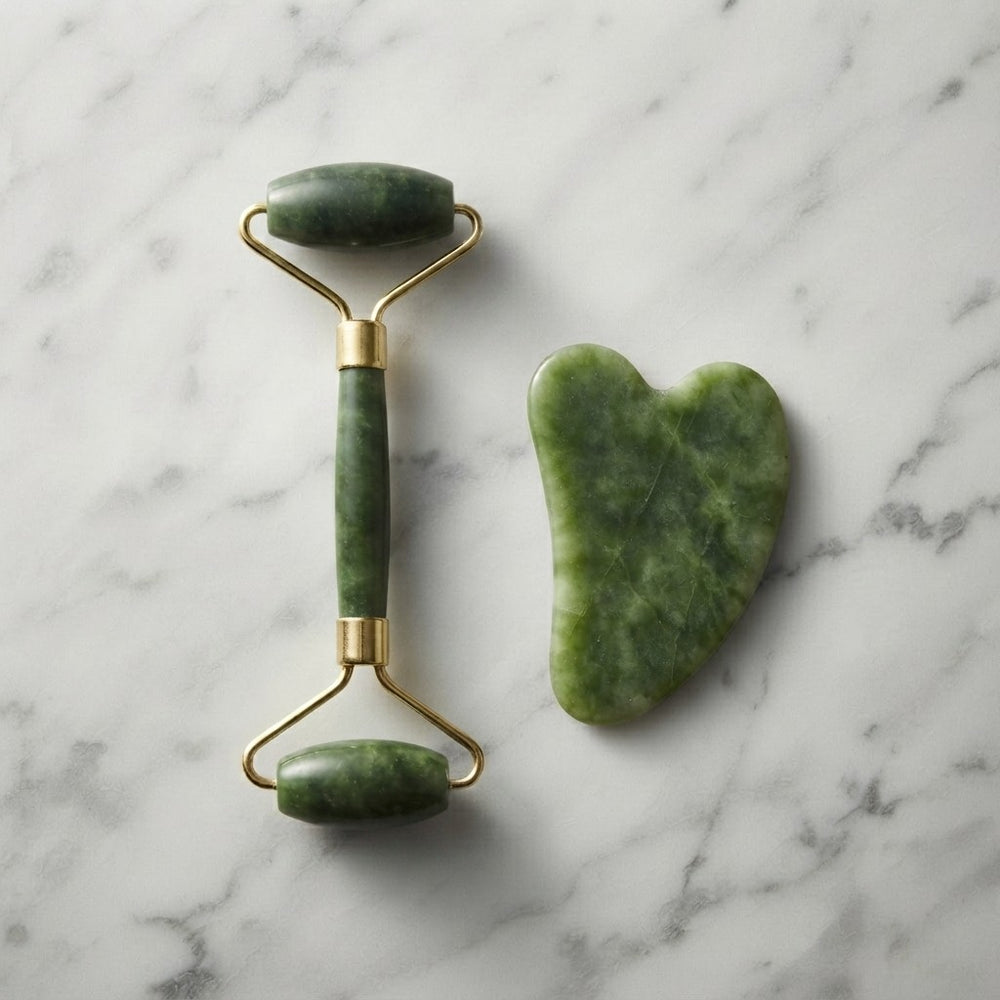 Rodillo Facial De Jade Y Piedra Gua Sha