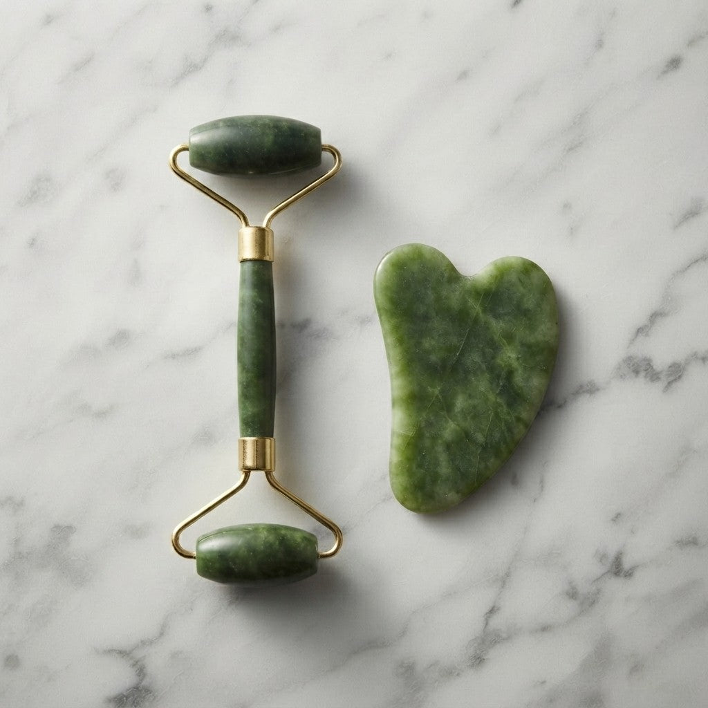 Rodillo Facial De Jade Y Piedra Gua Sha