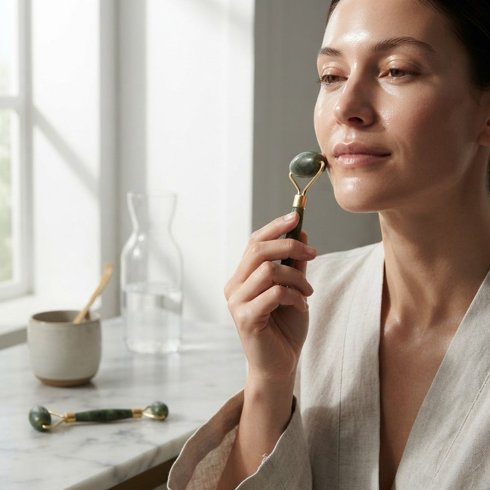 Rodillo Facial De Jade Y Piedra Gua Sha