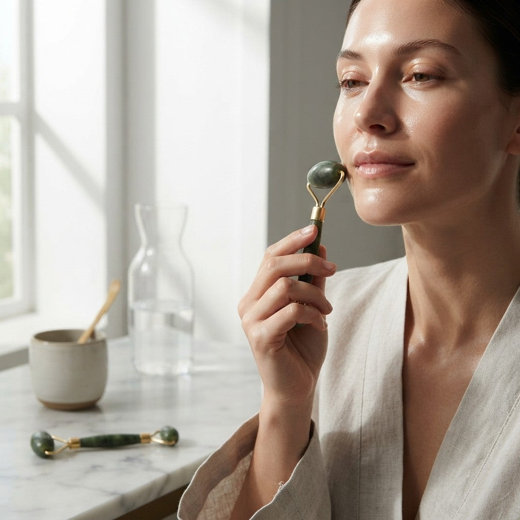 Rodillo Facial De Jade Y Piedra Gua Sha